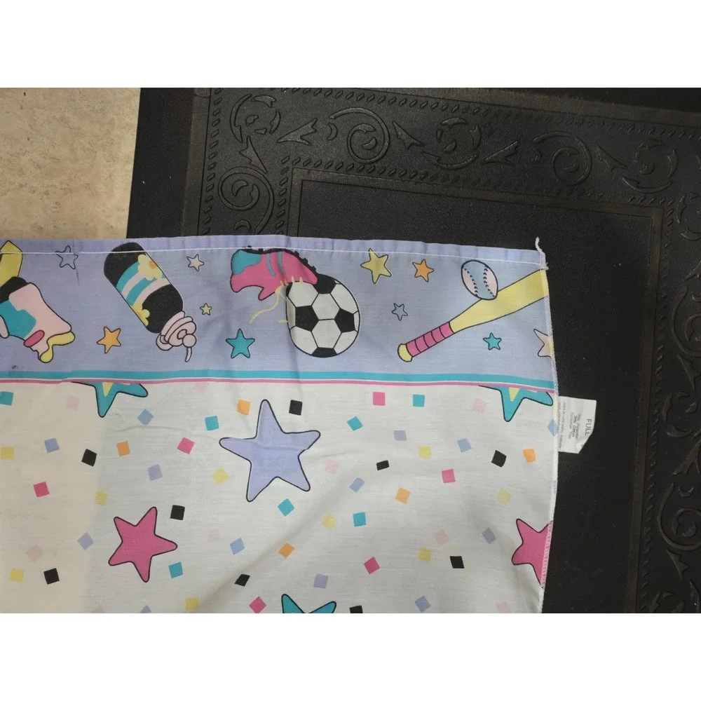 Vtg Walt Disney Minnie Mouse Stars Sports Twin Bed Flat Sheet 2-in-1 Pink Purple